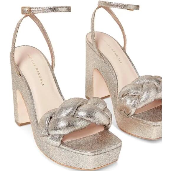 Loeffler Randall Fae Metallic Braided Strap Heels Platform Sandals Prosecco 10 - Picture 4 of 16